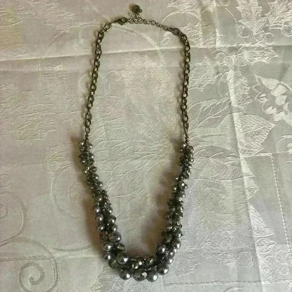 Gray Silver Colored Adjustable Beaded Necklace 25” length - Picture 2 of 7